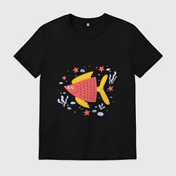 Футболка хлопковая мужская Рыба красная, цвет: черный