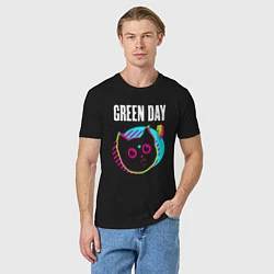 Футболка хлопковая мужская Green Day rock star cat, цвет: черный — фото 2
