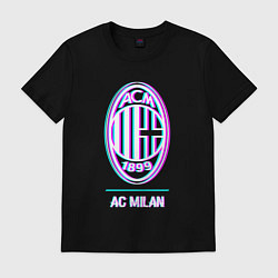 Футболка хлопковая мужская AC Milan FC в стиле glitch, цвет: черный