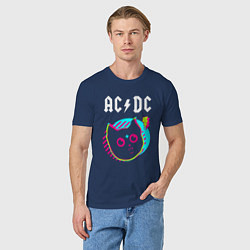 Футболка хлопковая мужская AC DC rock star cat, цвет: тёмно-синий — фото 2