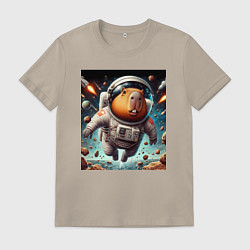 Футболка хлопковая мужская Capybara is a brave cosmonaut, цвет: миндальный