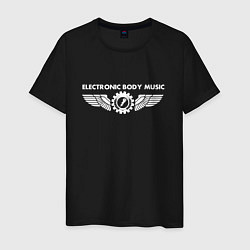 Футболка хлопковая мужская EBM - Electronic body music white, цвет: черный