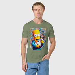 Футболка хлопковая мужская Bart Simpson with a kitten - ai art, цвет: авокадо — фото 2