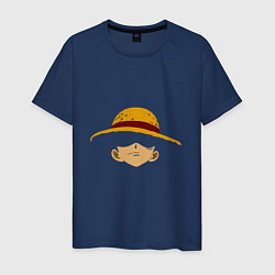 Футболка хлопковая мужская Луффи Монки соломенная шляпа, цвет: тёмно-синий