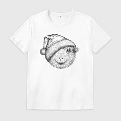 Футболка хлопковая мужская Новогодняя овечка, цвет: белый