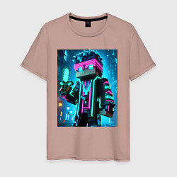 Футболка хлопковая мужская Minecraft - neon character ai art, цвет: пыльно-розовый