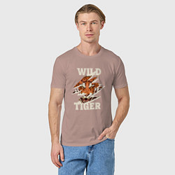 Футболка хлопковая мужская Дикий тигр арт, цвет: пыльно-розовый — фото 2