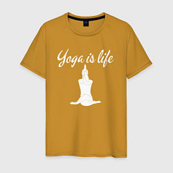 Футболка хлопковая мужская Yoga is life, цвет: горчичный