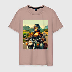 Футболка хлопковая мужская Mona Lisa on a motorcycle - ai art, цвет: пыльно-розовый