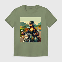 Футболка хлопковая мужская Mona Lisa on a motorcycle - ai art, цвет: авокадо