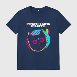 Футболка хлопковая мужская Twenty One Pilots rock star cat, цвет: тёмно-синий