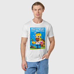 Футболка хлопковая мужская Homer Simpson and Minecraft - collaboration ai art, цвет: белый — фото 2