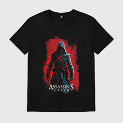 Футболка хлопковая мужская Assassins creed на фоне красной стены, цвет: черный