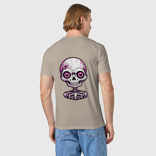 Мужская футболка Розовый скелет с большими глазами / Миндальный – фото 4