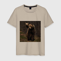 Футболка хлопковая мужская Медведи гуляют по лесу, цвет: миндальный