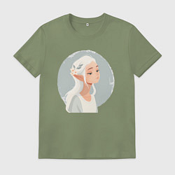 Футболка хлопковая мужская Эльфийка Задумчивая, цвет: авокадо