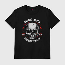 Футболка хлопковая мужская True djs born with headphones, цвет: черный