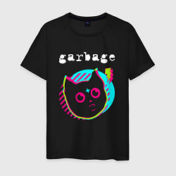 Футболка хлопковая мужская Garbage rock star cat, цвет: черный