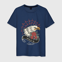 Футболка хлопковая мужская Орёл дух свободы, цвет: тёмно-синий
