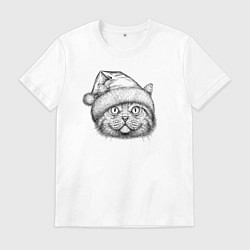 Футболка хлопковая мужская Кот новогодний, цвет: белый