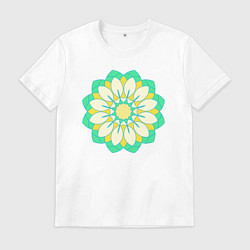 Футболка хлопковая мужская Мандала зеленых оттенков, цвет: белый