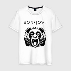 Футболка хлопковая мужская Bon Jovi - rock panda, цвет: белый