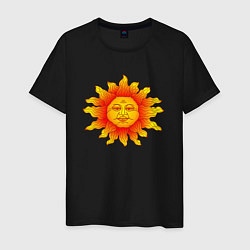 Футболка хлопковая мужская Огненное солнце, цвет: черный