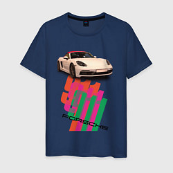 Футболка хлопковая мужская Спортивный автомобиль Porsche 911 Turbo, цвет: тёмно-синий