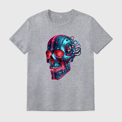 Футболка хлопковая мужская Metal cyber skull - ai art, цвет: меланж
