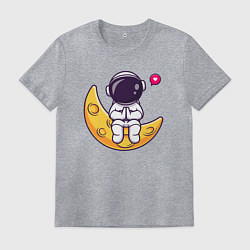 Футболка хлопковая мужская Луна и астронавт, цвет: меланж