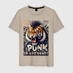 Футболка хлопковая мужская Cool tiger - punks not dead, цвет: миндальный