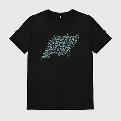 Футболка хлопковая мужская Стая рыб, цвет: черный