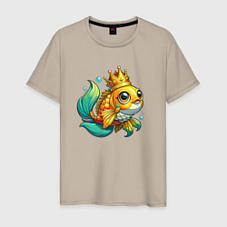 Футболка хлопковая мужская Золотая рыбка в короне, цвет: миндальный