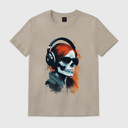 Футболка хлопковая мужская Grunge redhead girl skull, цвет: миндальный
