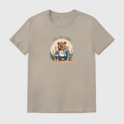 Футболка хлопковая мужская Медведь садовник, цвет: миндальный
