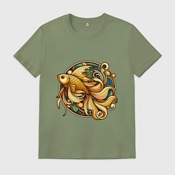 Футболка хлопковая мужская Золотая рыбка исполняет желания, цвет: авокадо