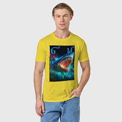 Футболка хлопковая мужская Great white space shark - ai art, цвет: желтый — фото 2