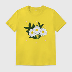 Футболка хлопковая мужская Ромашка белая, цвет: желтый