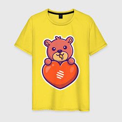 Футболка хлопковая мужская Медовый мишка с сердцем, цвет: желтый