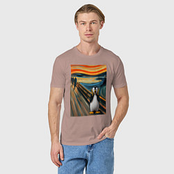 Футболка хлопковая мужская Пингвин кричит - мем картина Мунка ai art, цвет: пыльно-розовый — фото 2