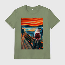 Футболка хлопковая мужская Акула кричит - мем нейросеть, цвет: авокадо