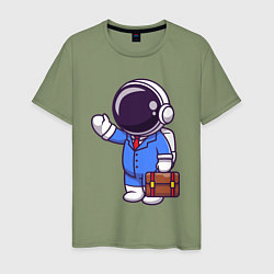 Футболка хлопковая мужская Космонавт с чемоданом, цвет: авокадо
