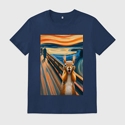 Футболка хлопковая мужская Белка кричит - мем нейросеть, цвет: тёмно-синий