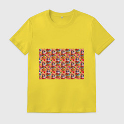 Футболка хлопковая мужская Коты и летний вайб паттерн, цвет: желтый