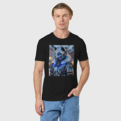 Футболка хлопковая мужская Cyber cat - ai art fantasy, цвет: черный — фото 2