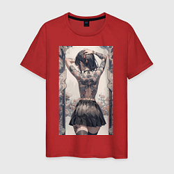 Футболка хлопковая мужская Татуированная спина девушки, цвет: красный