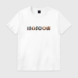 Футболка хлопковая мужская Москва надпись с фотографиями, цвет: белый