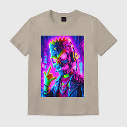 Футболка хлопковая мужская Cyber skeleton of Bart Simpson - neon glow, цвет: миндальный