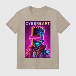 Футболка хлопковая мужская Cyber Bart - neon glow ai art fantasy, цвет: миндальный