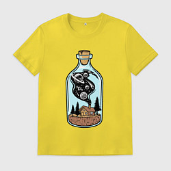 Футболка хлопковая мужская Космический дом в бутылке, цвет: желтый